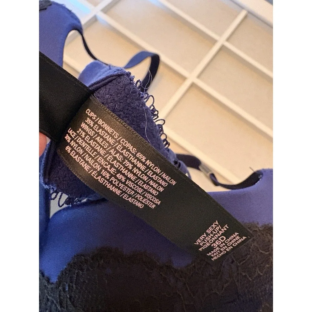 NWT Victoria's Secret Very Sexy Cobalt Blue Black Floral Lace Push-Up Bra 36D